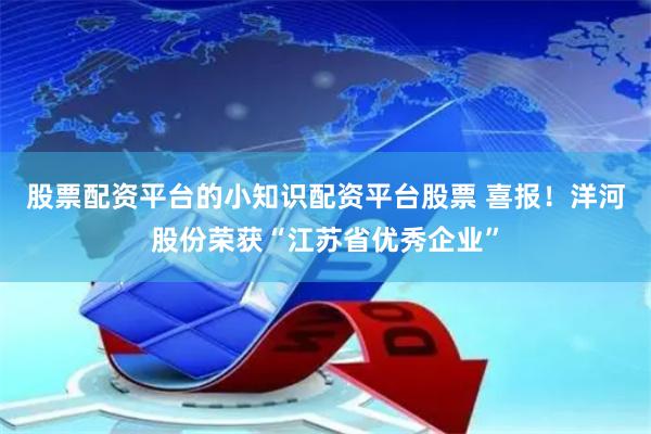 股票配资平台的小知识配资平台股票 喜报！洋河股份荣获“江苏省优秀企业”